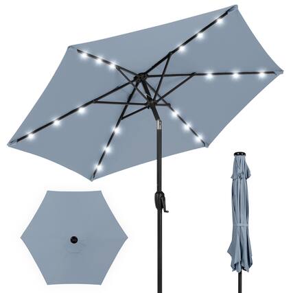 Front. Best Choice Products - Best Choice Products 7.5ft Outdoor Solar Patio Umbrella for Deck, Pool w/ Tilt, Crank, LED Lights - Breeze Blue - Breeze Blue.