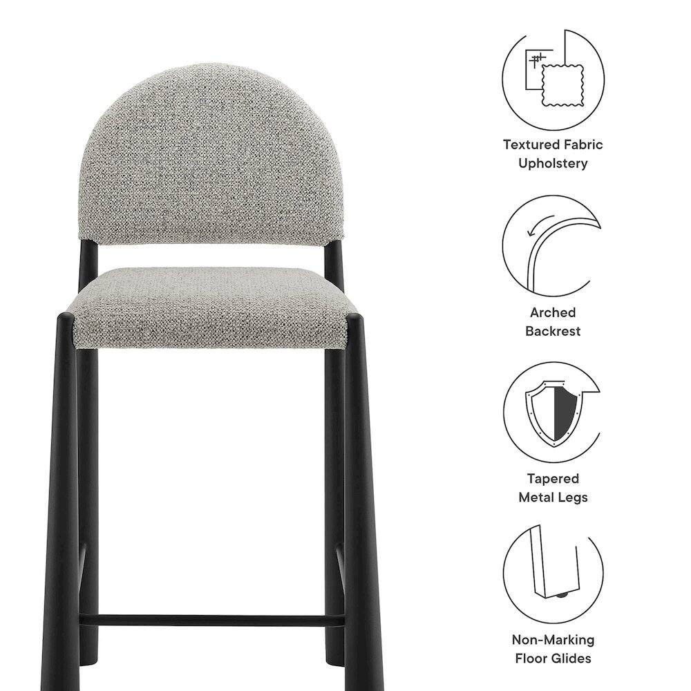 - Textured Fabric Upholstery
- Arched Backrest
- Tapered Metal Legs
- Non-Marking Floor Glides