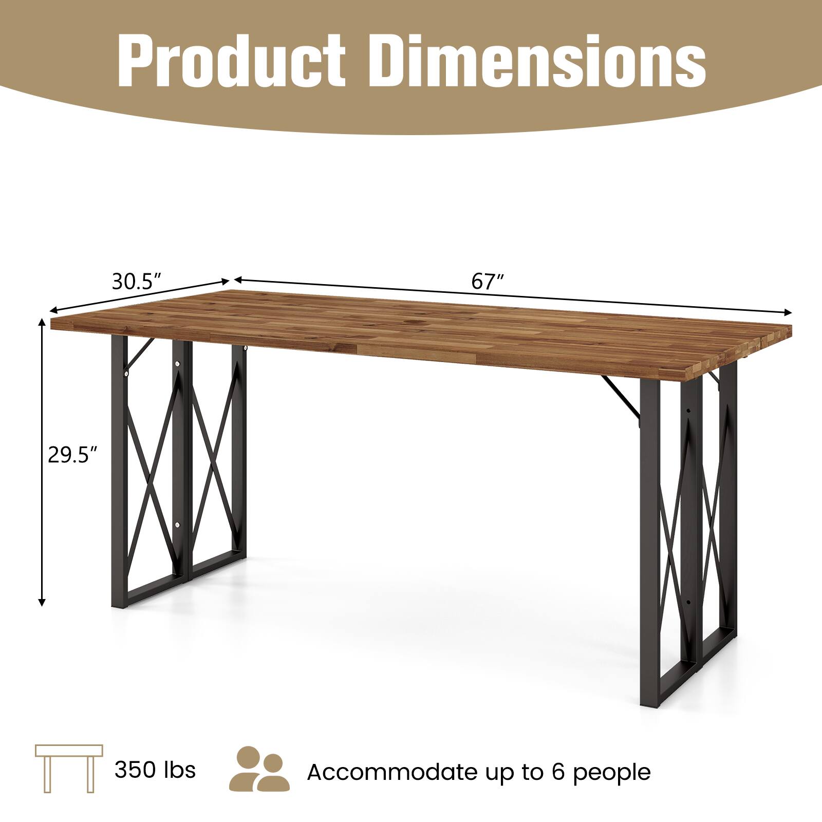 Product Dimensions  
30.5" x 67" x 29.5"  
350 lbs  
Accommodate up to 6 people