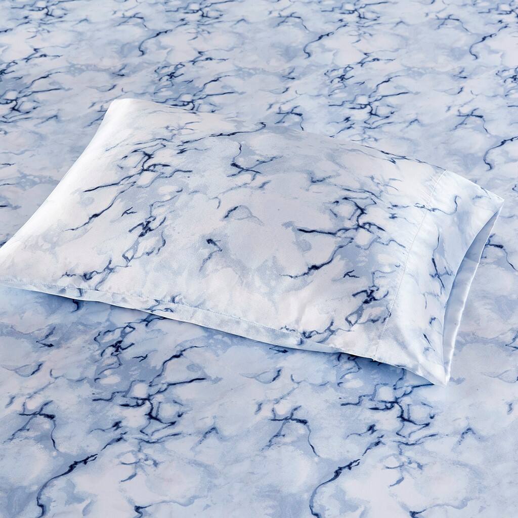 Alt View 3. Gracie Mills - Gracie Mills Emeline Animal Printed Wrinkle Free Satin Sheet Set - Blue Marble.