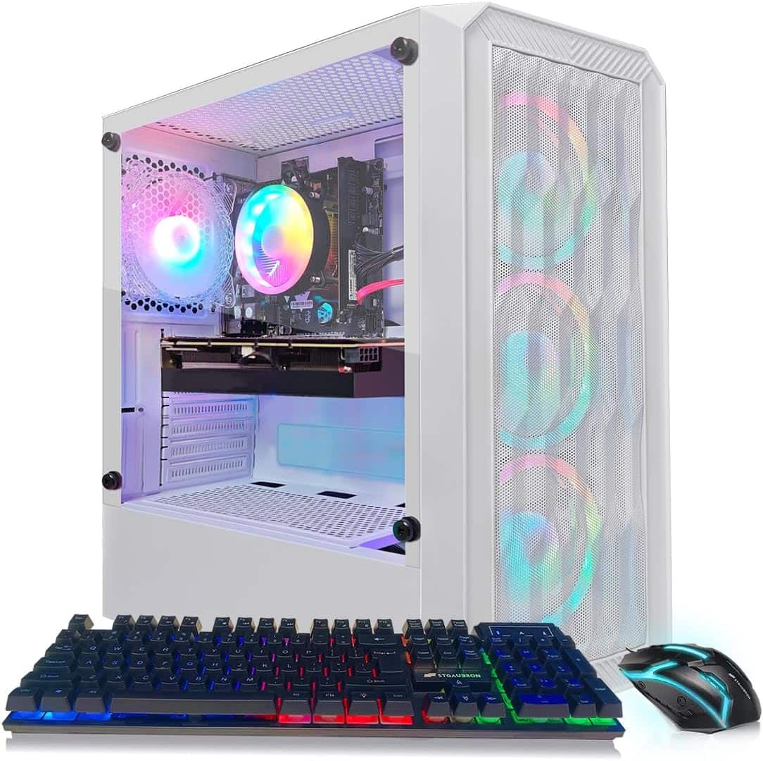 Front. STGAubron - STGAubron Gaming PC Computer Desktop, Intel Core i5-9400F up to 4.3Ghz, Radeon RX 590 8G, 16G DDR4 RAM, 1TB SSD, WIN11H - White.