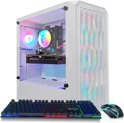 Front. STGAubron - STGAubron Gaming PC Computer Desktop, Intel Core i5-9400F up to 4.3Ghz, Radeon RX 590 8G, 16G DDR4 RAM, 1TB SSD, WIN11H - White.