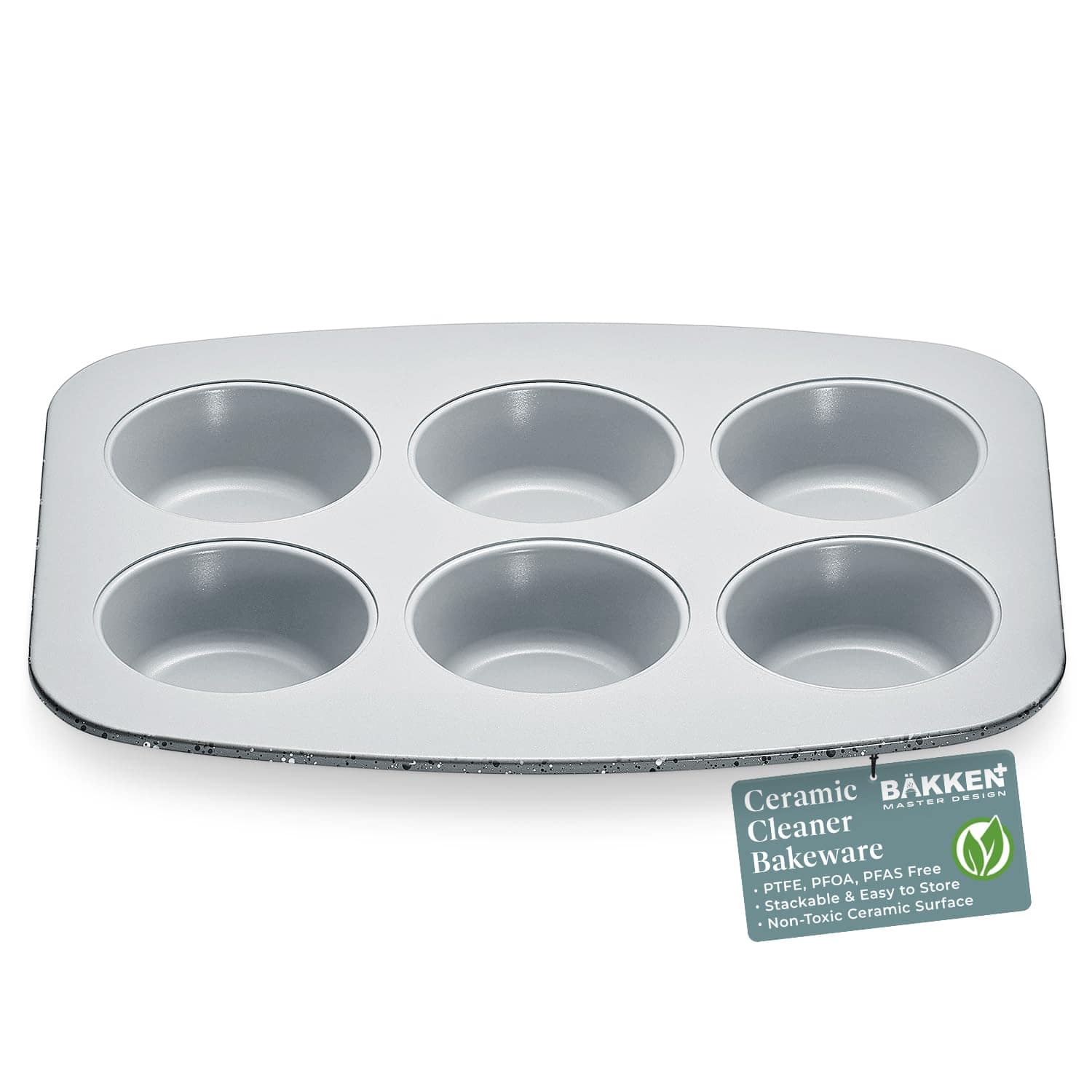 Bakken- Swiss - 6-cup muffin pan set in 5 colors, ceramic non-stick, PFOA/PFAS-free, heavy-duty steel—safe, stylish baking - Marble