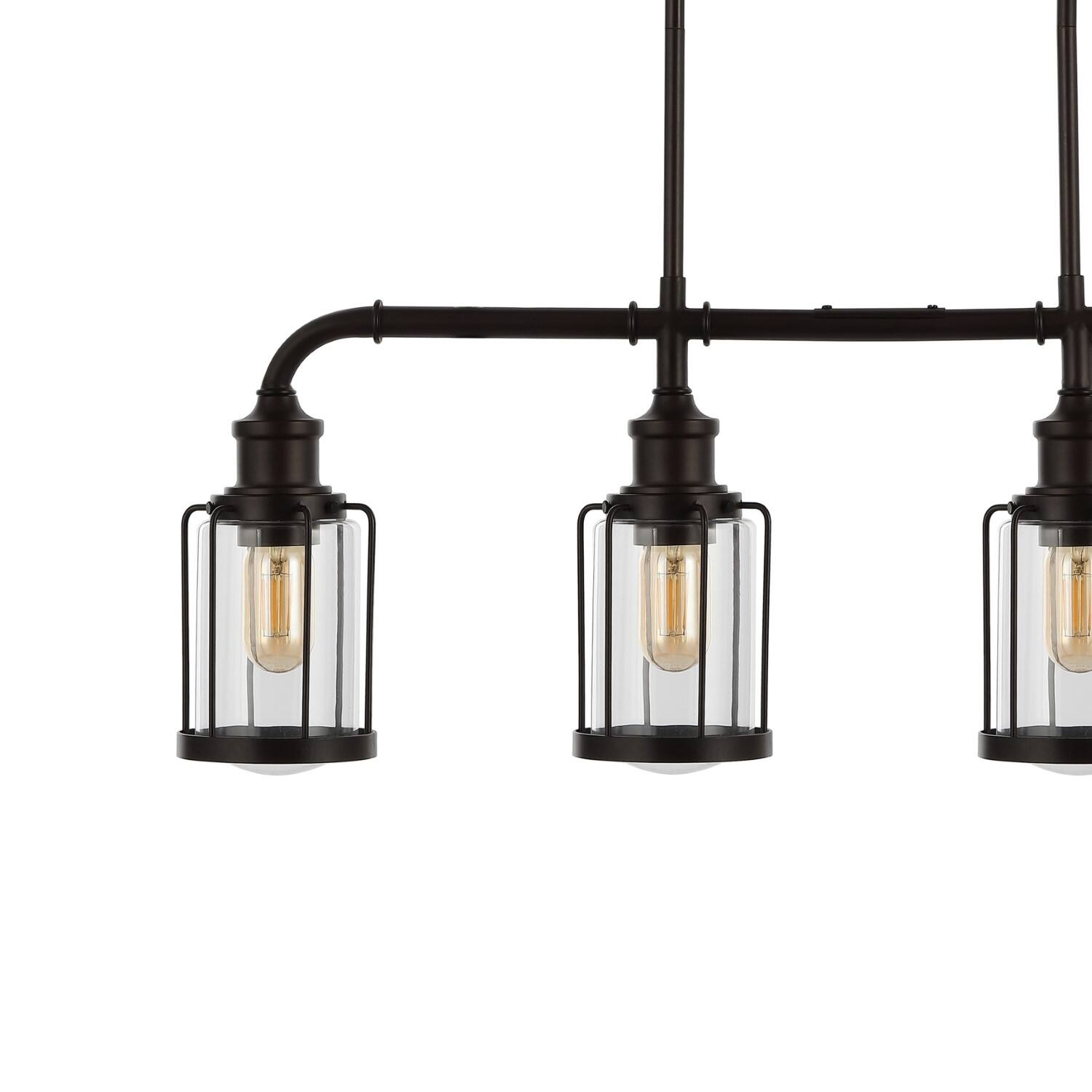 Alt View 3. Jonathan Y - Abbott 34" 4-Light Farmhouse Industrial Iron/Glass Linear LED Pendant, Oil Rubbed Bronze/Clear - Oil Rubbed Bronze/Clear.