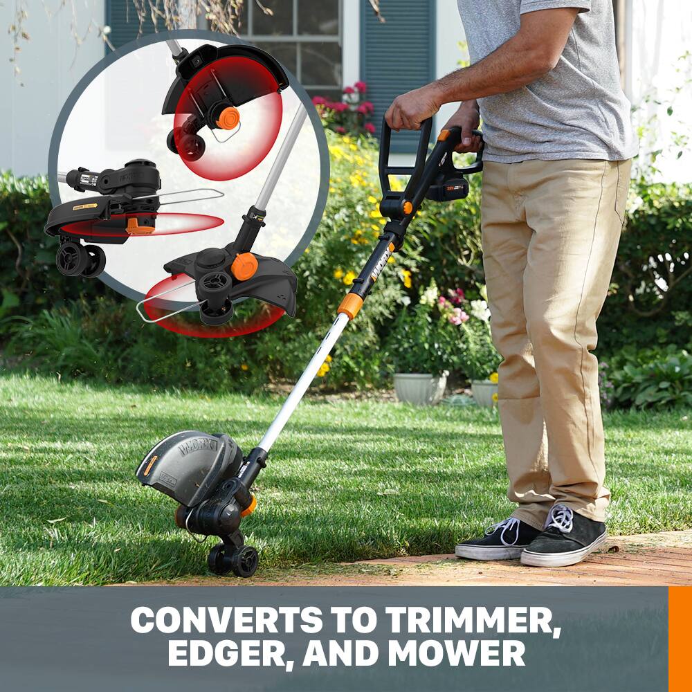 CONVERTS TO TRIMMER, EDGER, AND MOWER