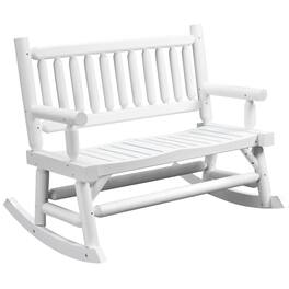 Resenkos - 2-Seater Log Rocking Chair, Durable Outdoor Loveseat, Wide Comfortable Seats, Perfect for Patio, Garden - White