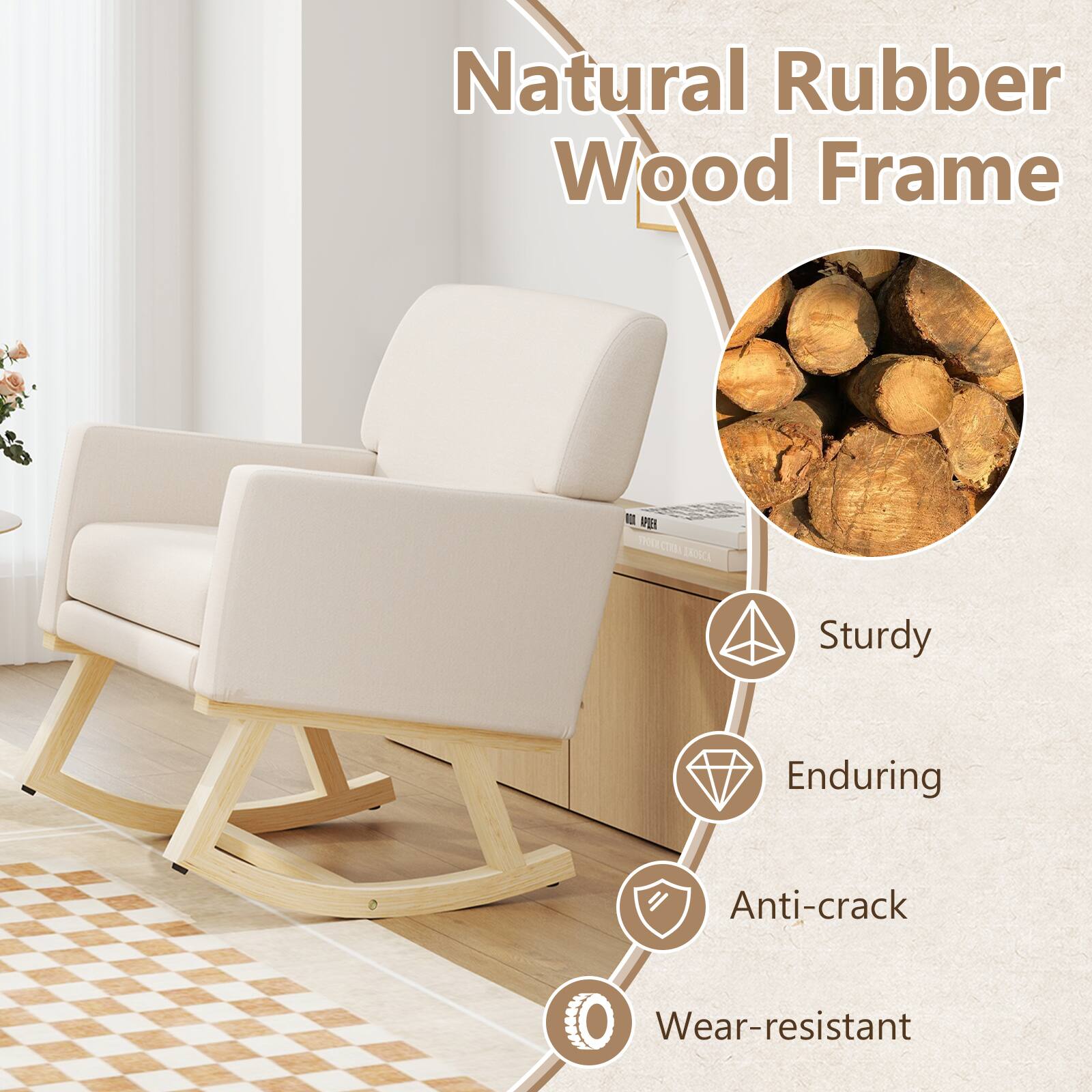 Natural Rubber Wood Frame

Sturdy  
Enduring  
Anti-crack  
Wear-resistant