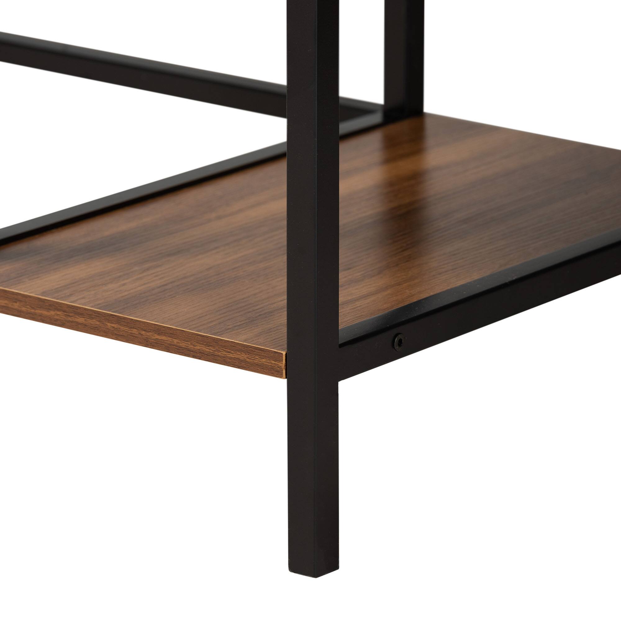 Alt View 2. Baxton Studio - Lydia Modern Finished Wood and Metal L-Shaped Corner Desk with Shelves - Walnut Brown/Black.