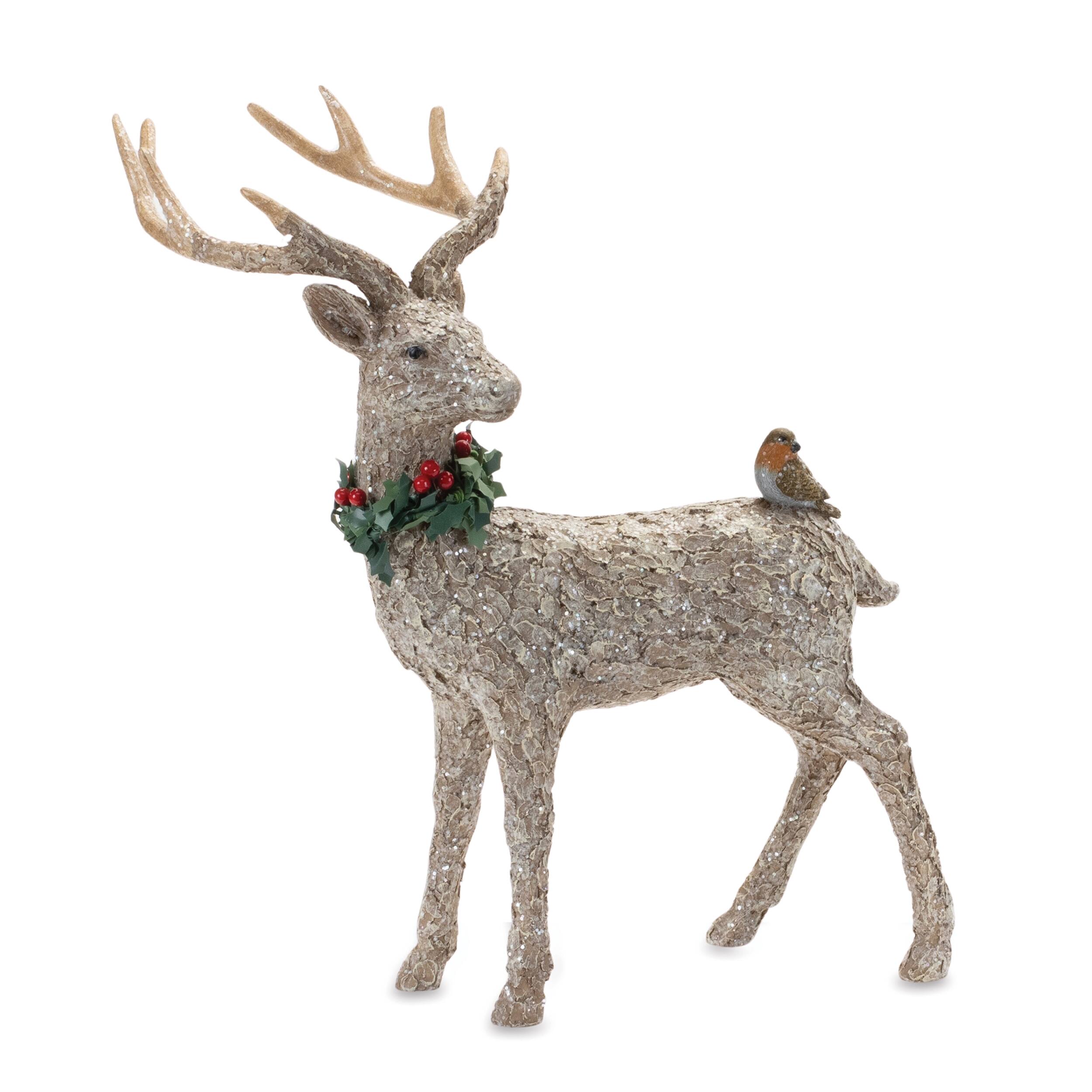 Left. BreeBe - Deer w/Bird (Set of 2) - Brown, Green, Red, Silver.