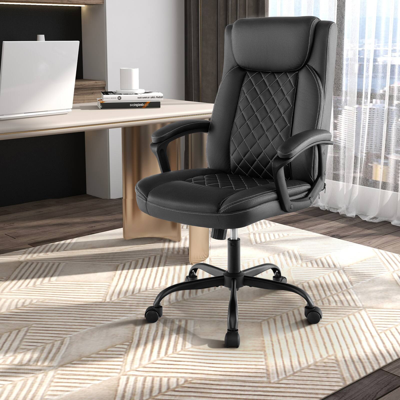 Alt View 1. Ecooso - High-Back Ergonomic Executive Office Chair with Padded Headrest Cushion, Desk Chair - Black.