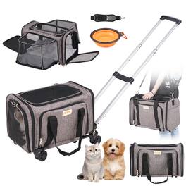 VEVOR - Cat Carrier with Wheels, Airline Approved Rolling Pet Carrier with Telescopic Handle and Shoulder Strap - Gray