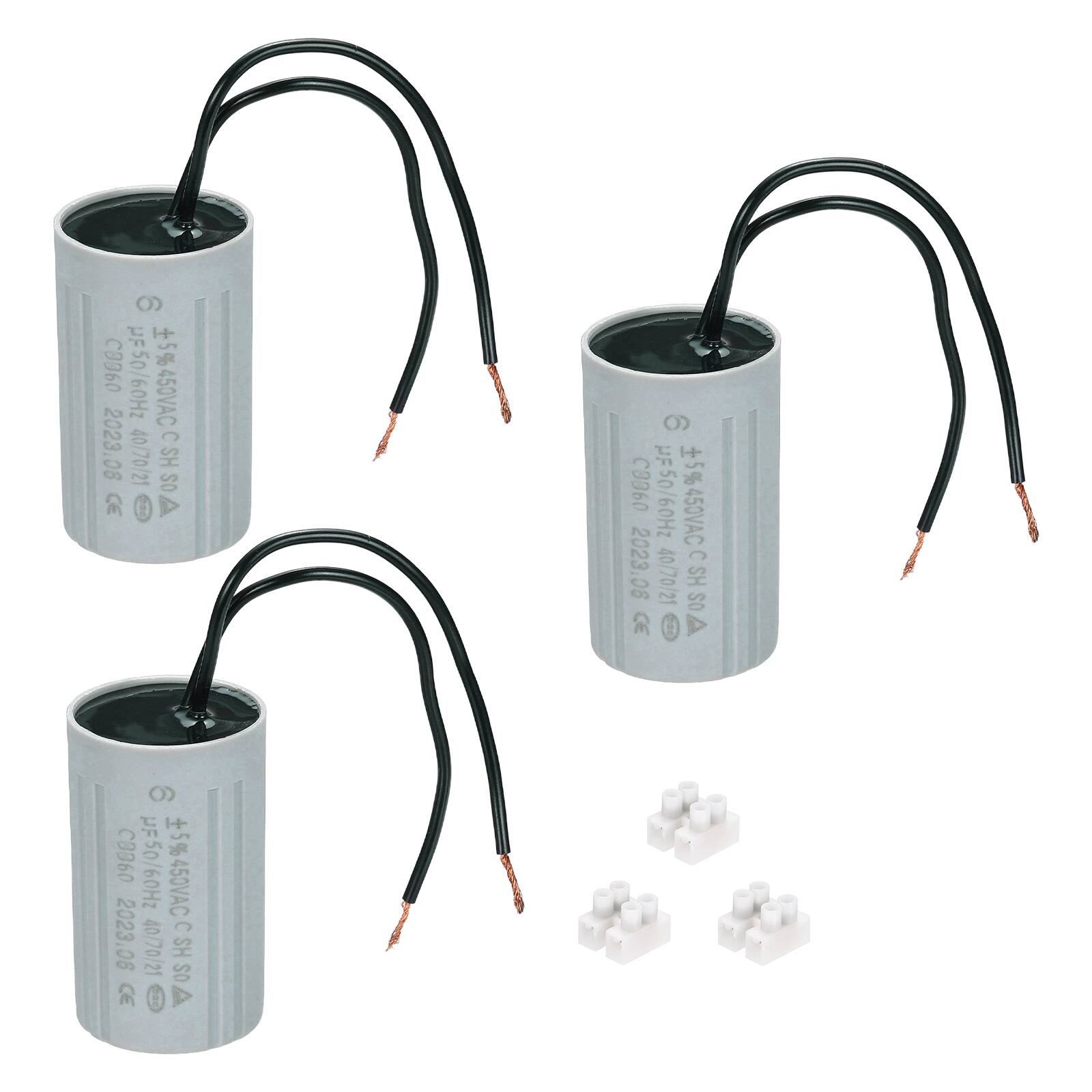 Unique Bargains - 3pcs 6uF CBB60 Running Capacitor, AC 450V 2 Wires 50/60Hz Cylinder 60x35mm for Water Pumps, Washing Machines - Gray price history on PriceWatchPro
