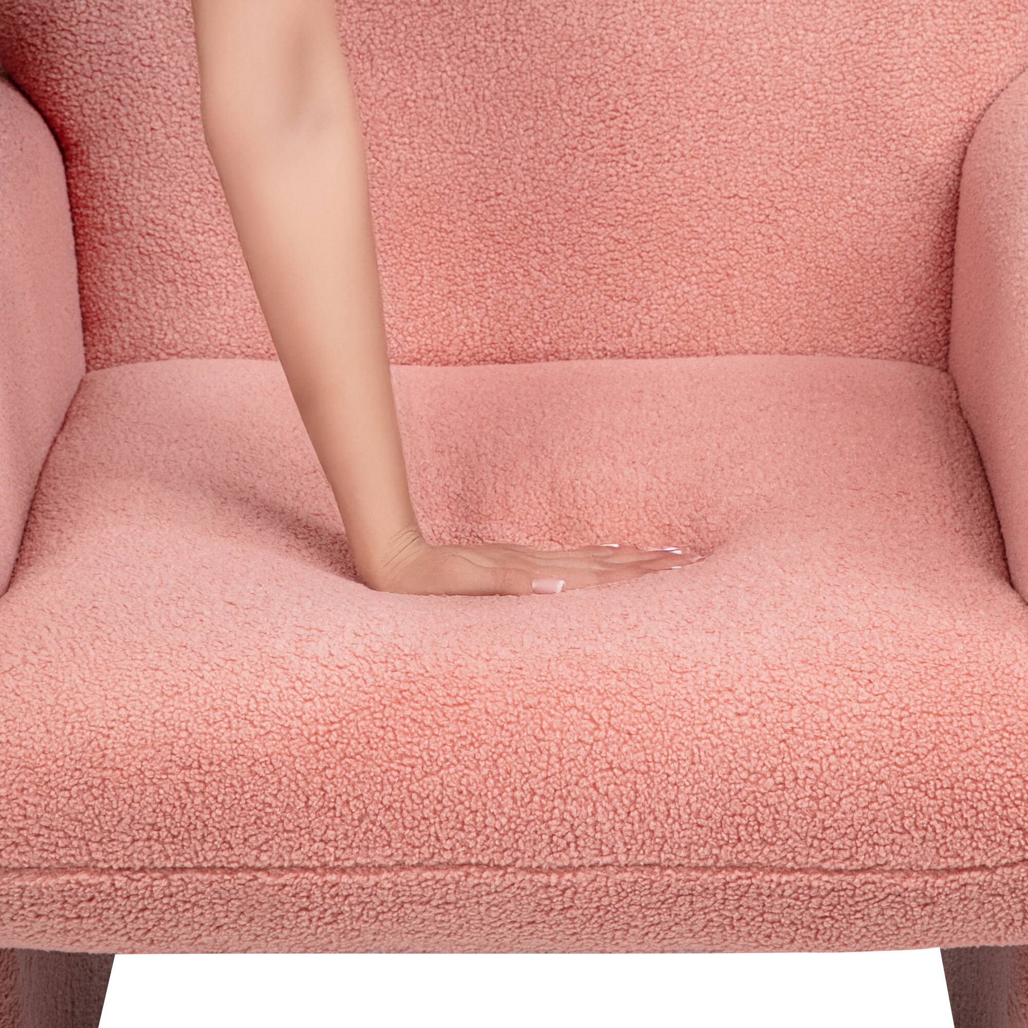 Alt View 8. GOODSILO - Minimalist Teddy Fleece Single Sofa Chair with Arms and Pillow for Living Room, Bedroom, Study - Pink.