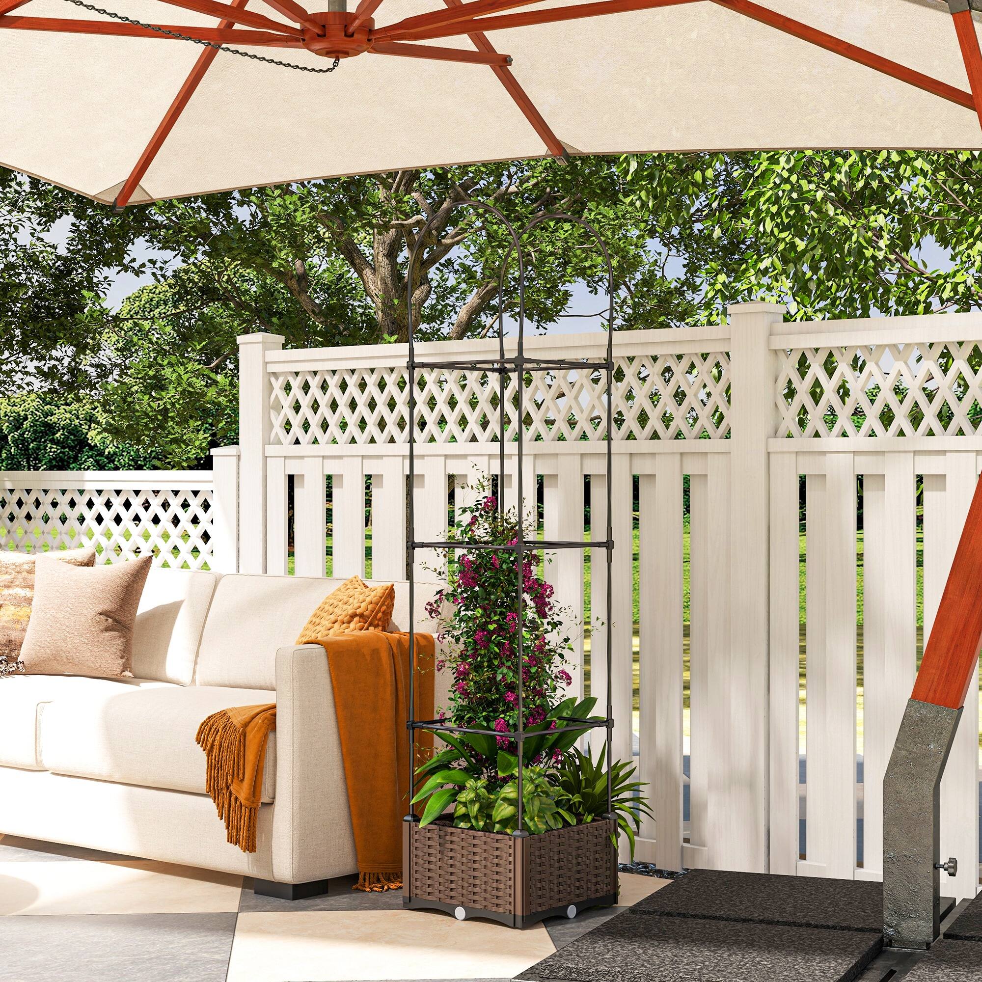 Alt View 1. Outsunny - Raised Garden Bed with Trellis, Self-Watering Planter Box, 69.7" Tomato Planters - Brown.