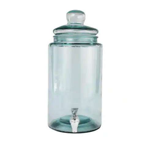 Angle. Euro Ceramica Home - Euro Essential Bara Recycled Glass 6 Liter Mason Jar Beverage Dispenser - Clear/Green.
