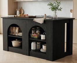 Tribesigns - LITTLE TREE 55” Kitchen Island with Seating and Storage, Modern Black Wood Stationary Island Table with Large Worktop, 3 - Grey Black