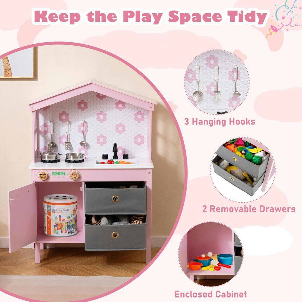 Keep the Play Space Tidy

3 Hanging Hooks

2 Removable Drawers

Enclosed Cabinet