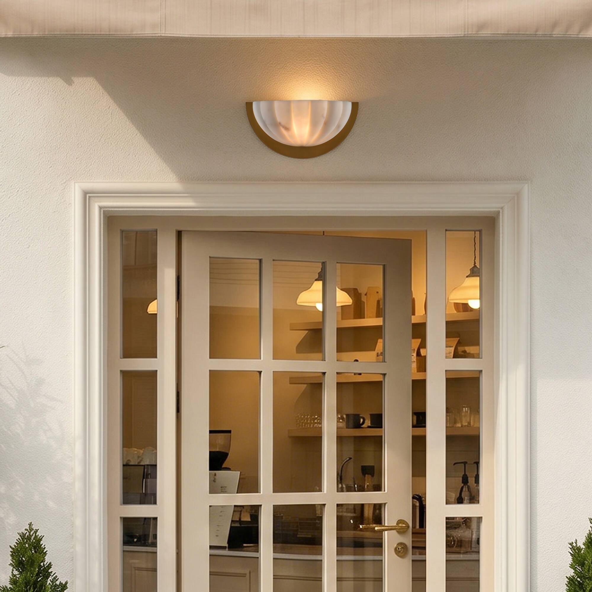 Left. Parrot Uncle - Half-Moon Wall Light with Glass Shade Sculptural Modern Ambient Lighting - Gold.