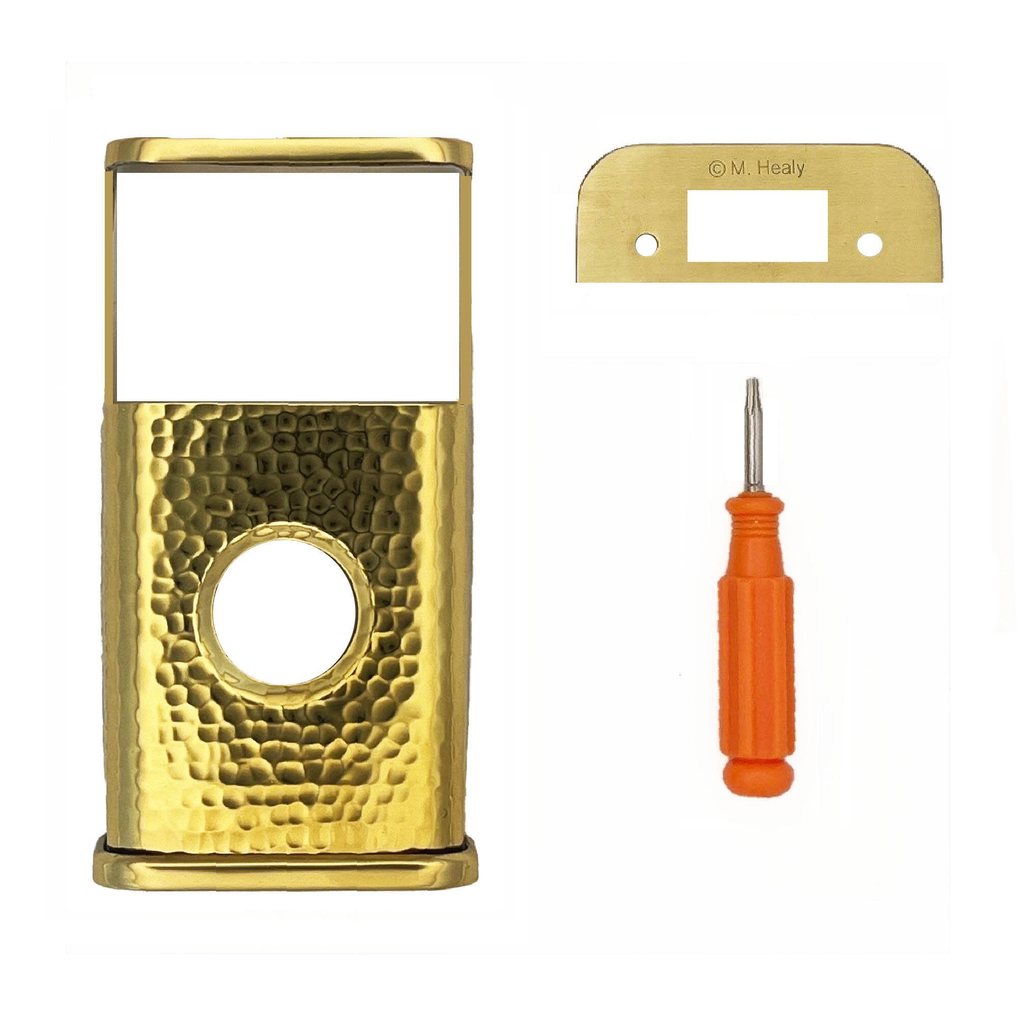 Back. Michael Healy - Hammered Video Doorbell Cover (Ring 2nd Gen) - Polished Brass.