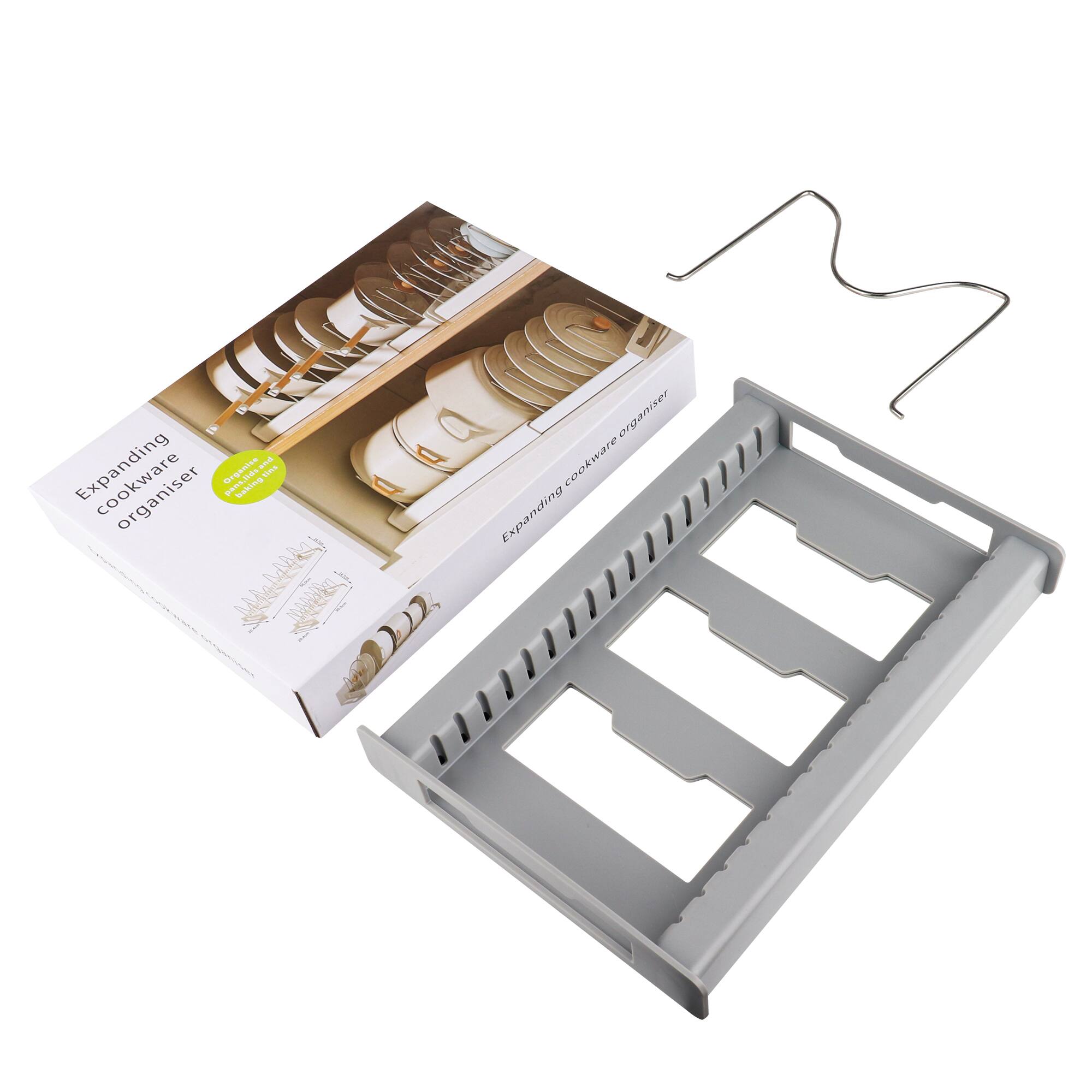 Expanding cookware organiser

Expanding cookware organiser