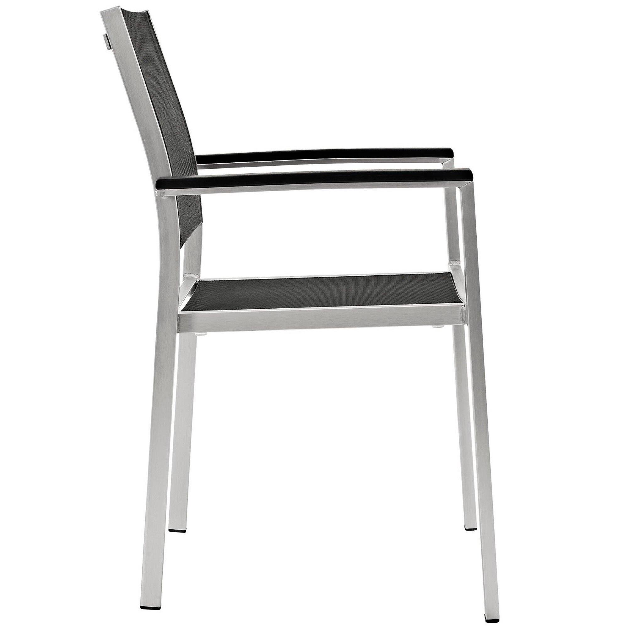 Left. Modway - Shore 7-Piece Outdoor Aluminum Patio Dining Set - Seats 6, Anodized Brushed Aluminum Frame - Silver Black.