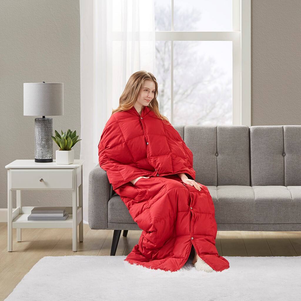 Alt View 2. Gracie Mills - Gracie Mills Alvarez Classic Box Quilted Wearable Multipurpose Throw Blanket - Red.