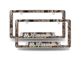 Rico Industries - Minnesota Golden Gophers Chrome Metal (Set of 2) License Plate Frames with Bold Mossy Oak Camouflaged Camo Design - Multi