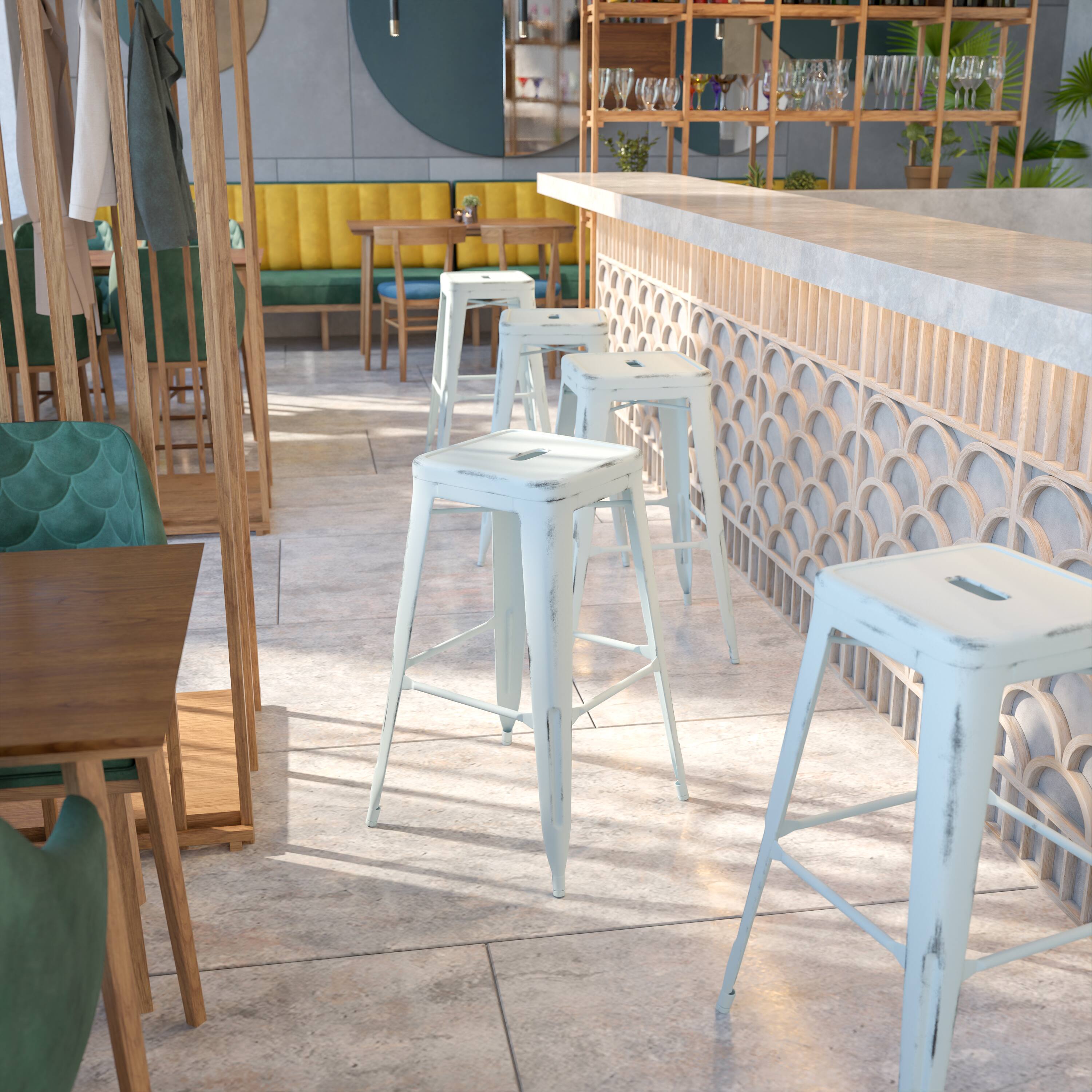 Alt View 1. Emma + Oliver - Commercial Grade 30"H Backless Distressed Colorful Metal Indoor-Outdoor Barstool - Green-Blue.