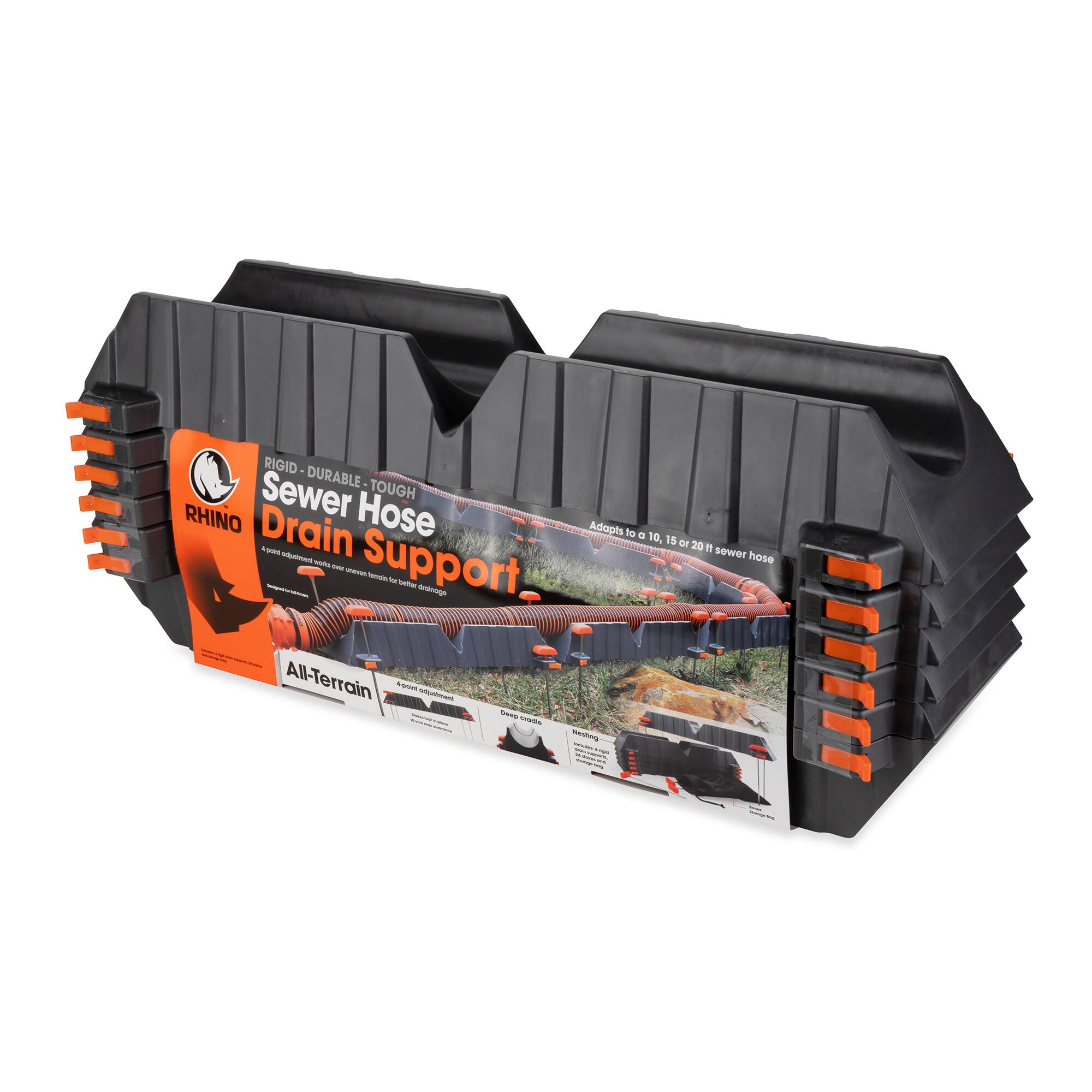 RIGID DURABLE TOUGH  
Sewer Hose Drain Support  
Adopts to 10, 15 or 20 ft sewer hose  
All-Terrain