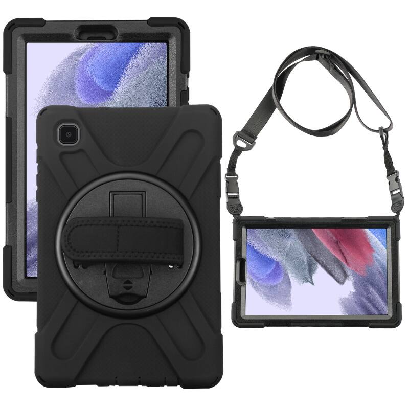 Front. Mybat - MyBat Rotatable Stand Protector Cover with Wristband for Samsung T220 (Galaxy Tab A7 Lite 8.7) - Black - Black.
