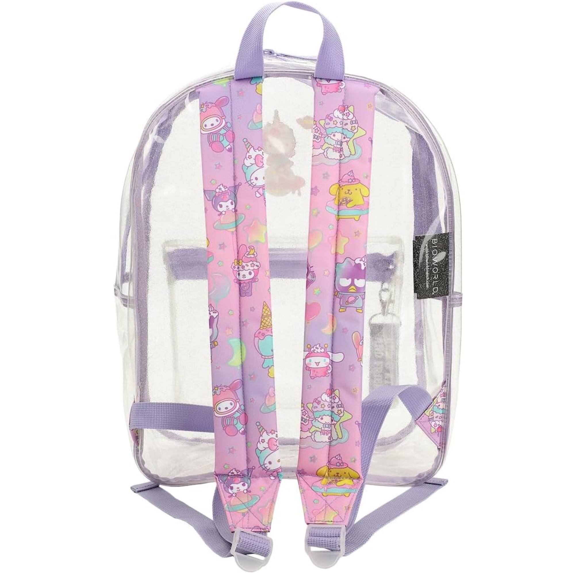 Alt View 3. Hello Kitty - Bioworld Hello Kitty Transparent 16" School Backpack with Purple Glitter all over with a Book Sleeve - Clear.