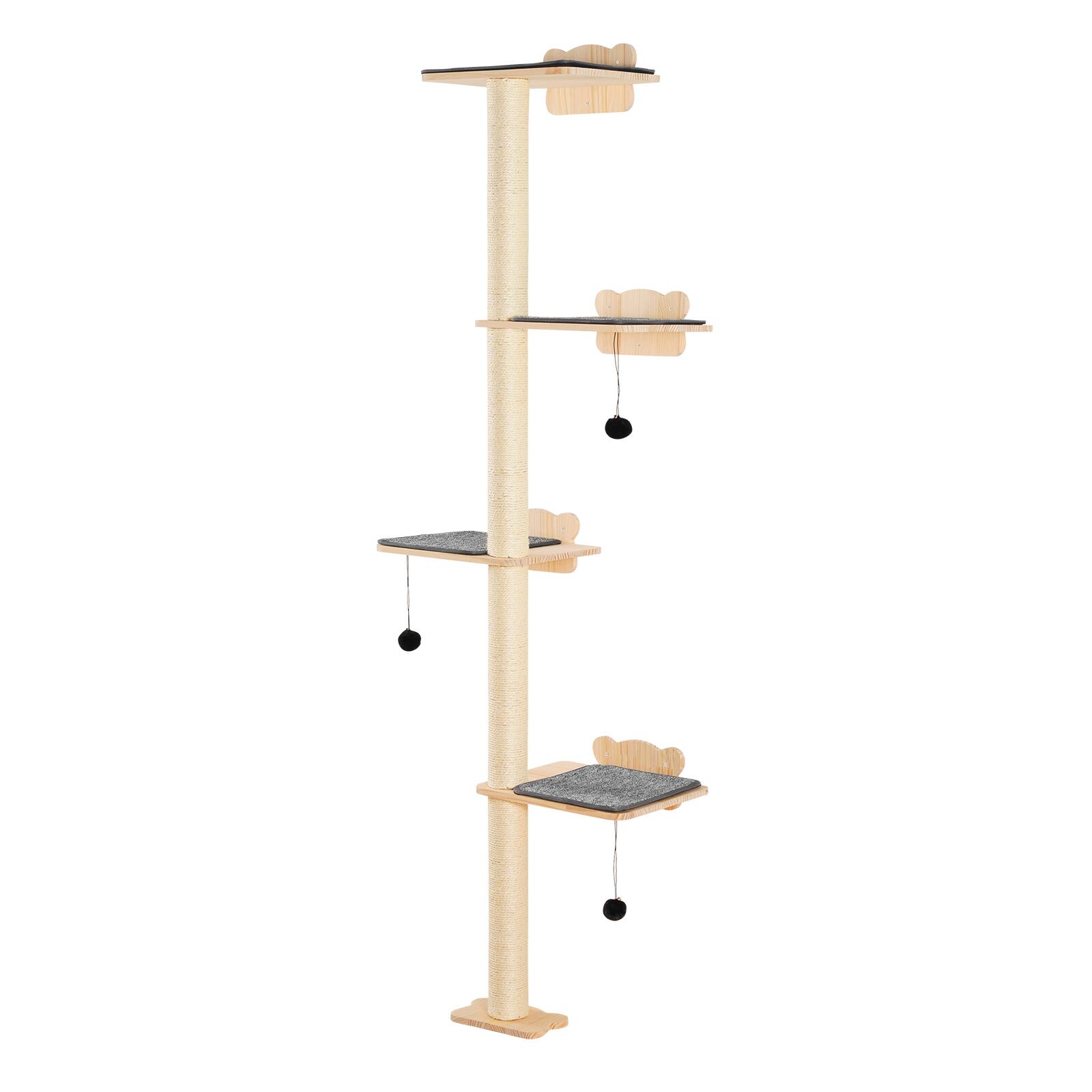 Alt View 5. VEVOR - 4 Tiers Cat Tree, Cat Wall Furniture Set with 4 Jumping Boards, Wall-Mounted Cat Floating Shelf up to 40 lbs - Natural.