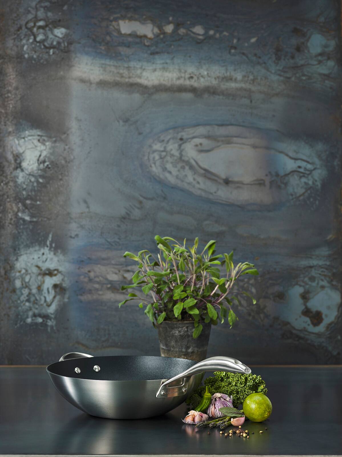 Alt View 4. Scanpan - CS+ 12.5-inch Stainless Steel Wok - Silver.
