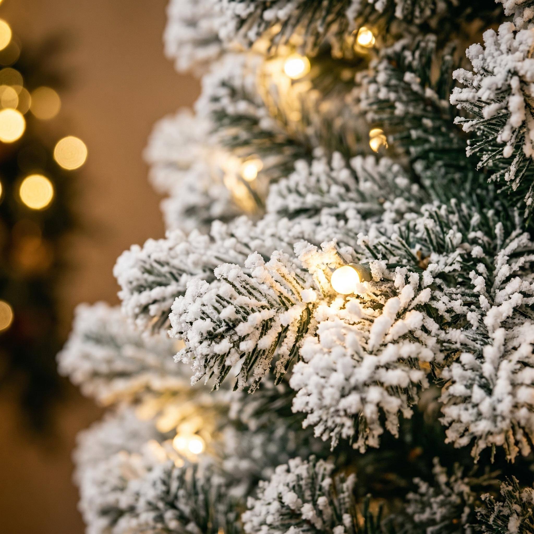Alt View 6. Forest'nSky - 7.5 ft Pre-Lit Flocked Northern Pine Artificial Christmas Tree with 350 Warm White LED Lights - Green, White.
