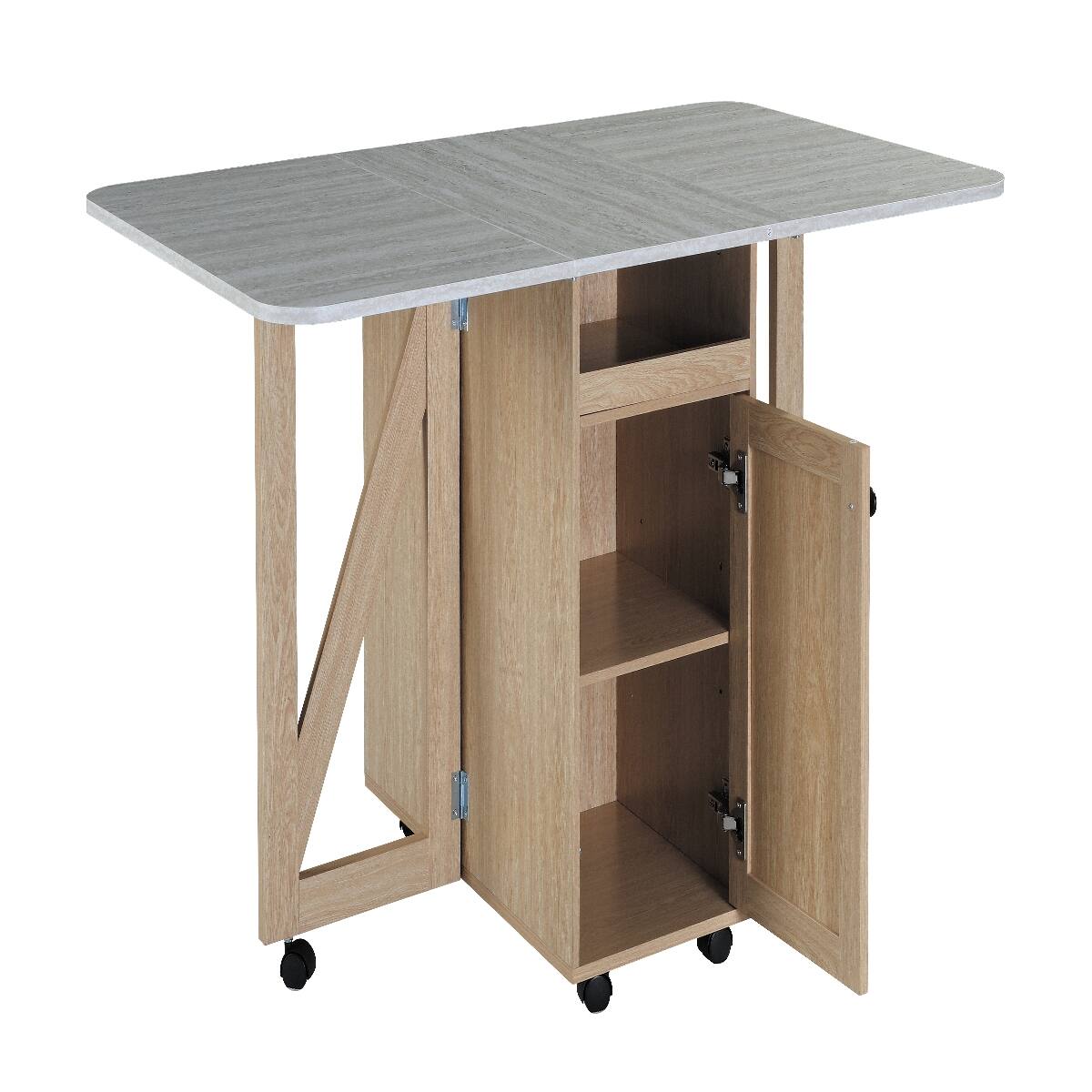 Alt View 8. Loheer - Loheer Folding Dining Table with Storage Cabinet, Rolling Kitchen Island Cart for Small Spaces - Light Oak and Slate.