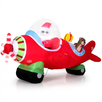 Front. Costway - Costway 7.2 FT Christmas Inflatables Airplane with Gift Boxes and Built-in LED Lights - Multicolor.