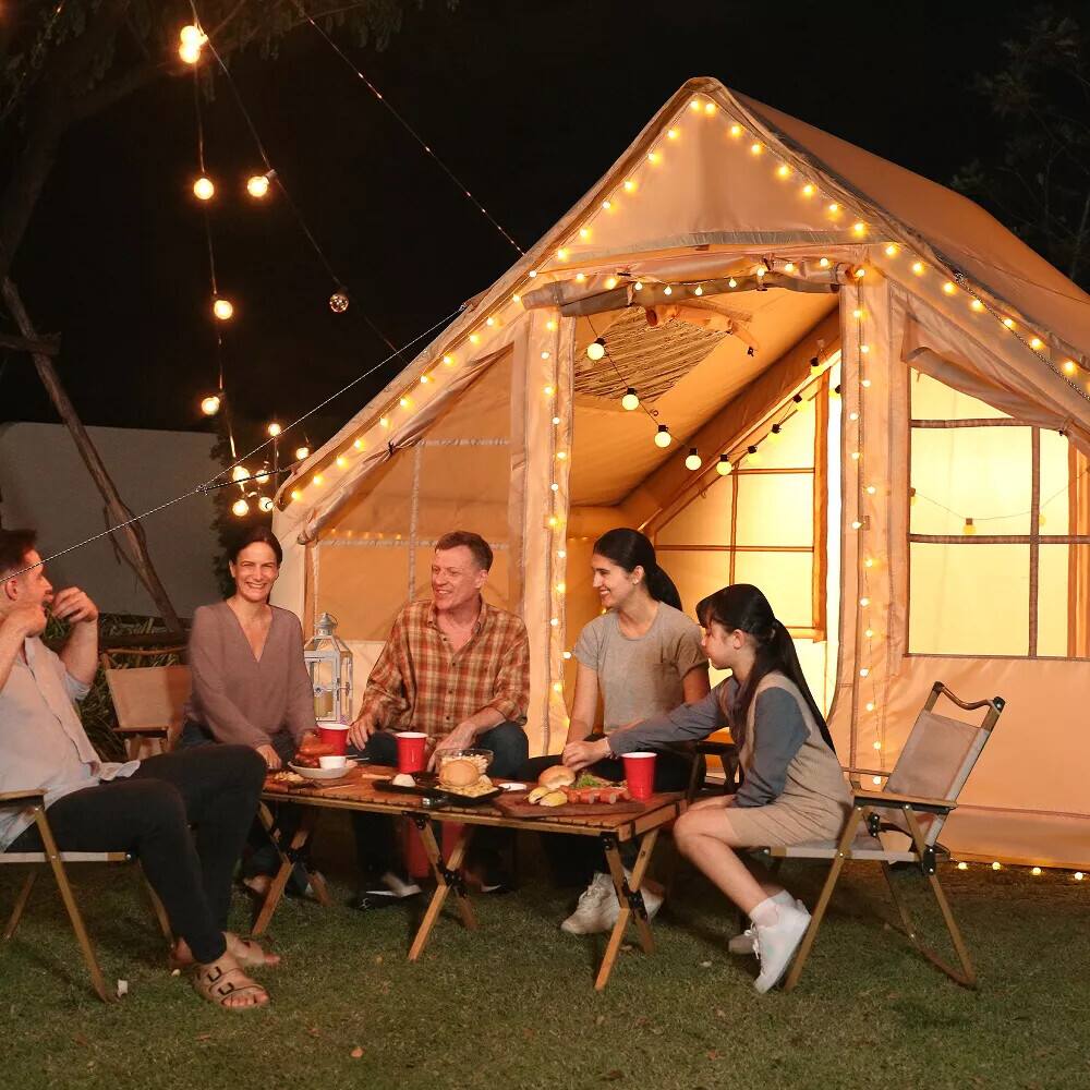 Alt View 1. HONGGE - Inflatable Camping Tent with Awning Skylight and Ventilation - Beige.