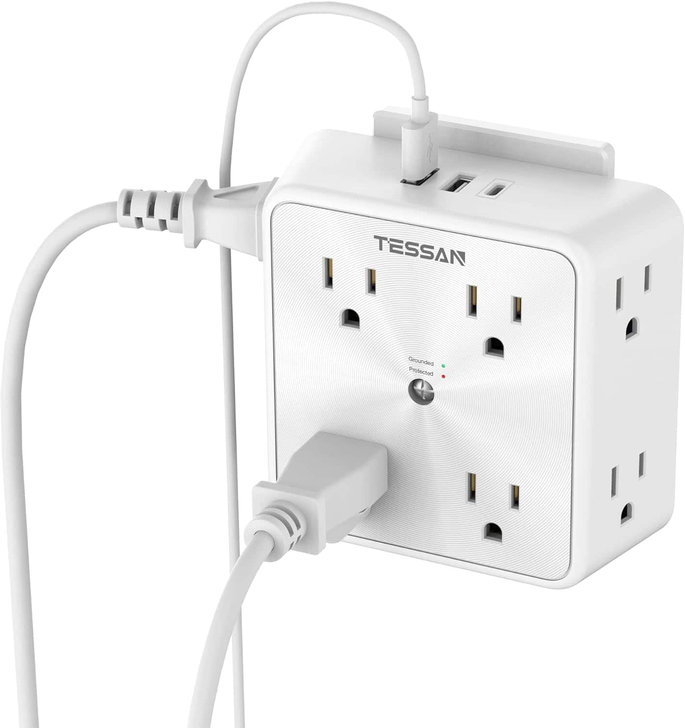 Wikistore - 8 Outlet Surge Protector with 3 USB Ports 3 Sided Design 1700J Protection Wall Mount