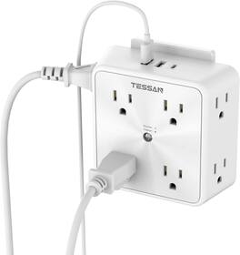 Wikistore - 8 Outlet Surge Protector with 3 USB Ports 3 Sided Design 1700J Protection Wall Mount