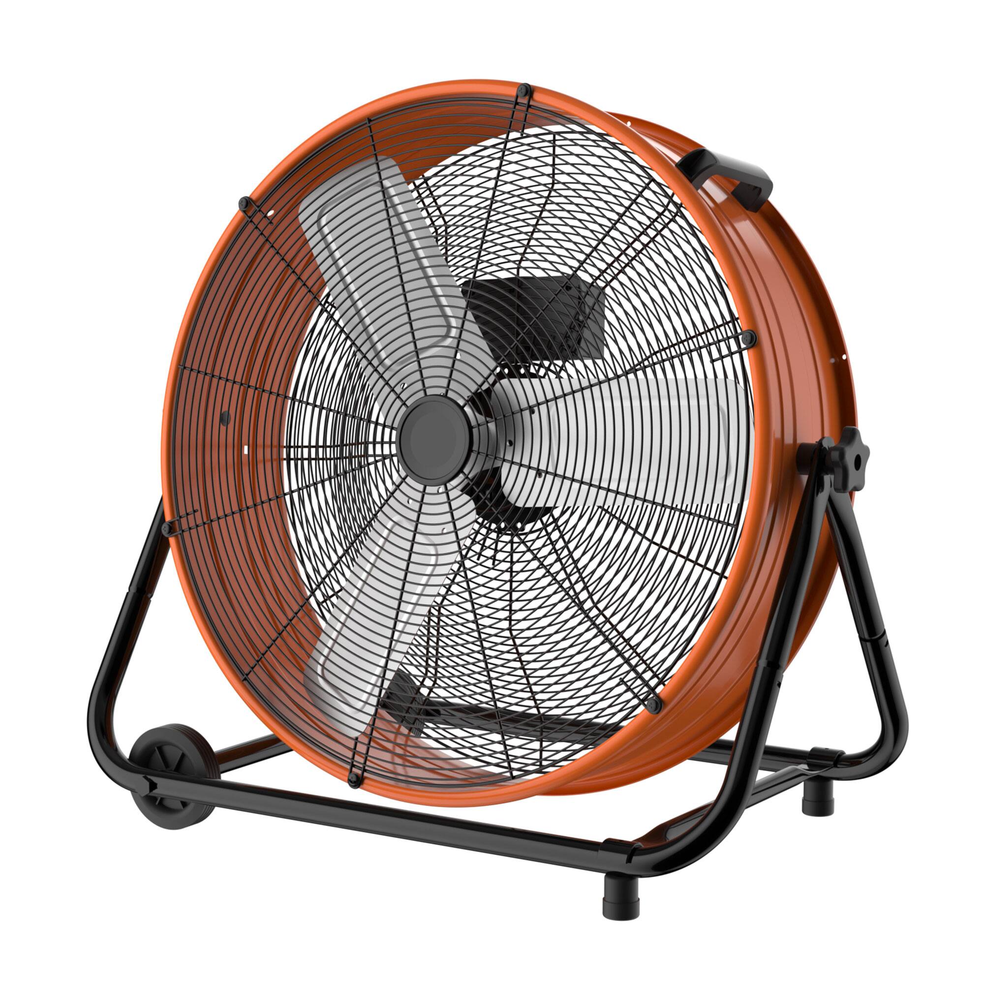 Front. Chery Life - 24 in. Orange High Velocity Industrial Drum Fan 360° Tilt with Casters Handle ETL Standard for Patios.