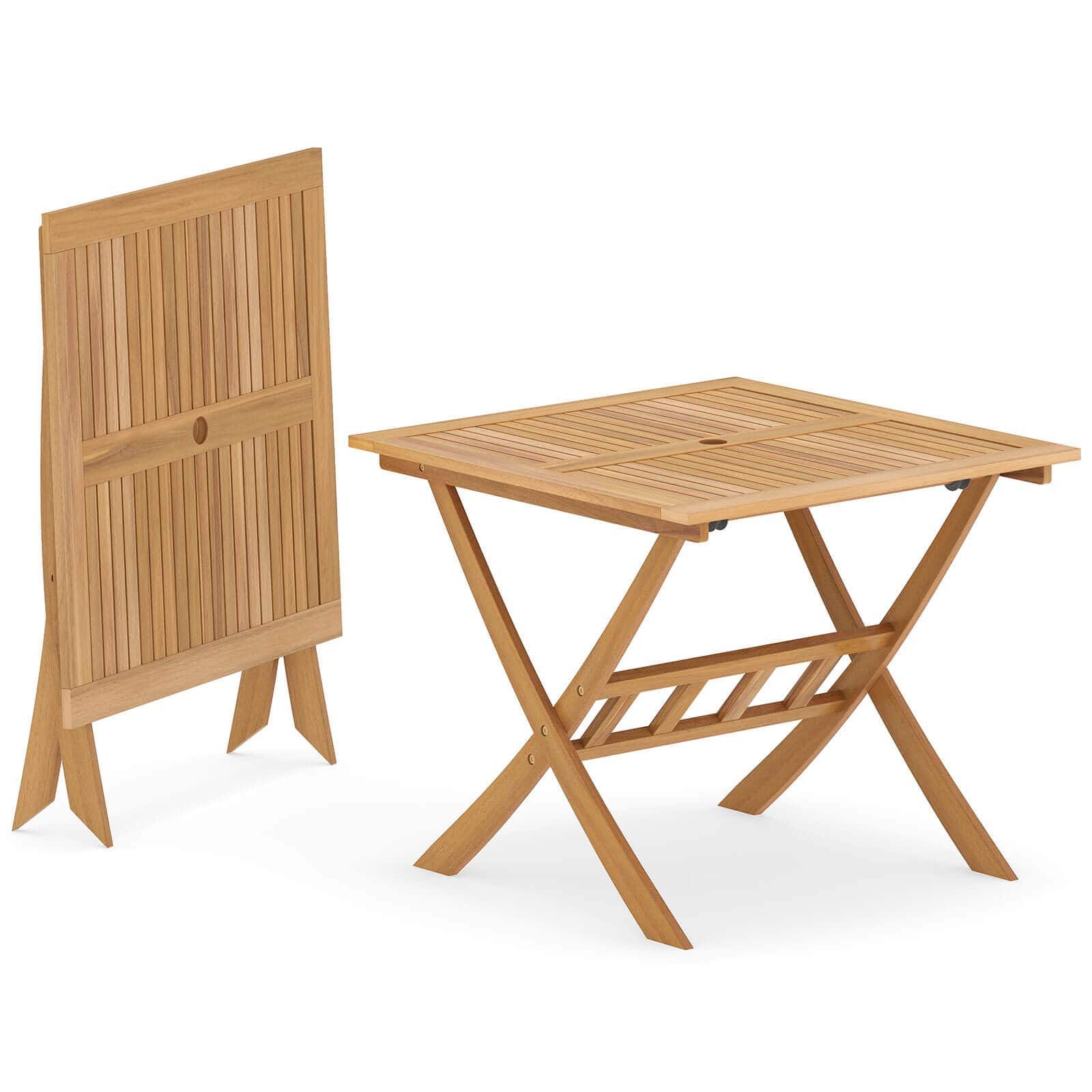 Costway - Acacia Wood Folding Table 36" Patio Dining Table with Slatted Tabletop - Natural