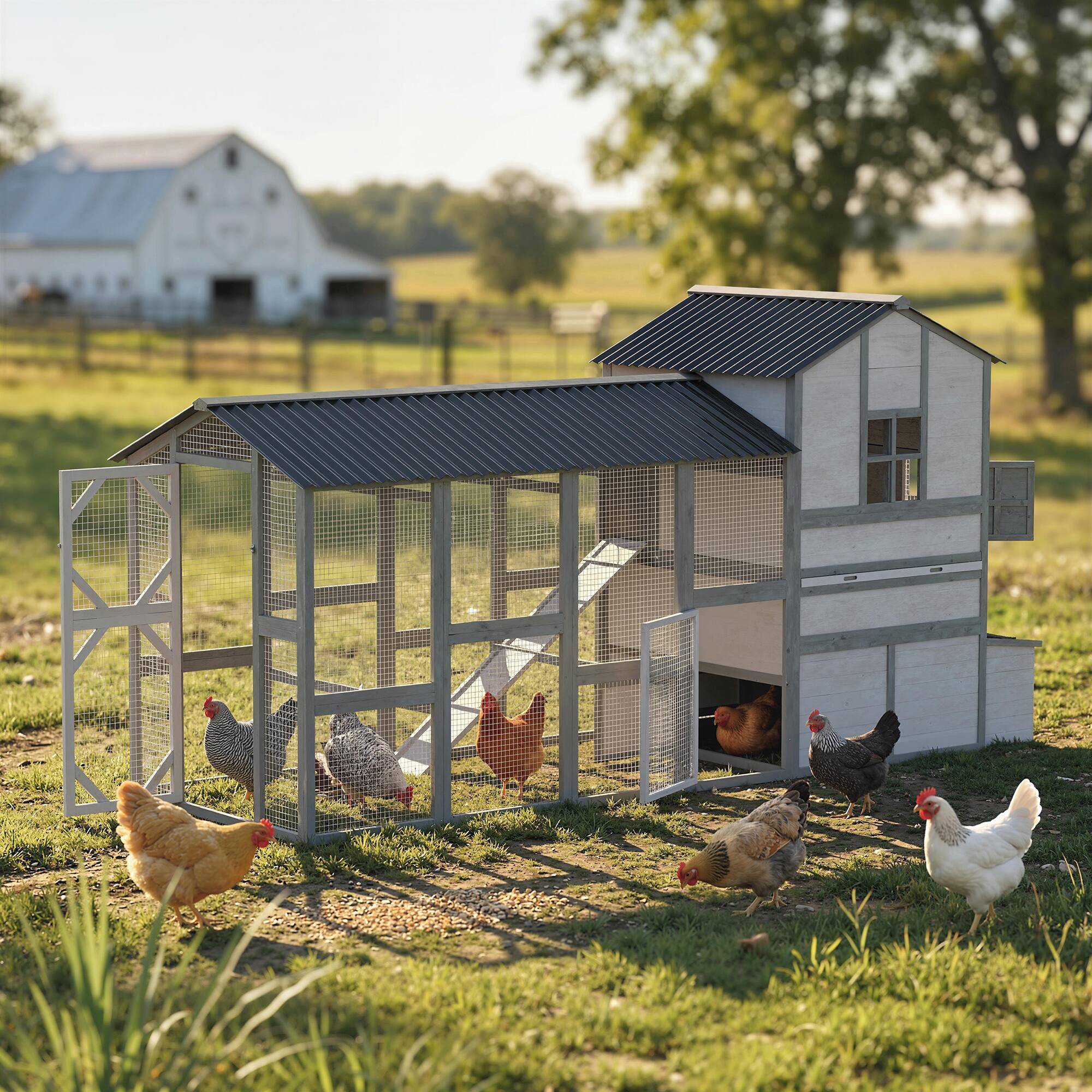 Alt View 8. Pawhut - Extra Large Chicken Coop, Wooden Hen House for 8-10 Hens - Gray.