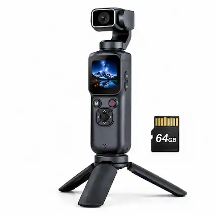 Front. PRIMEPLUS - 4K Handheld Camera with 3-Axis Stabilization 1.72 Inch Touchscreen Auto Face Tracking and 64GB Card.