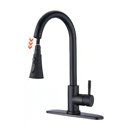 Front. Boyel Living - Black Single Handle Pull Down Sprayer Kitchen Faucet with Deck Plate - Matte Black.