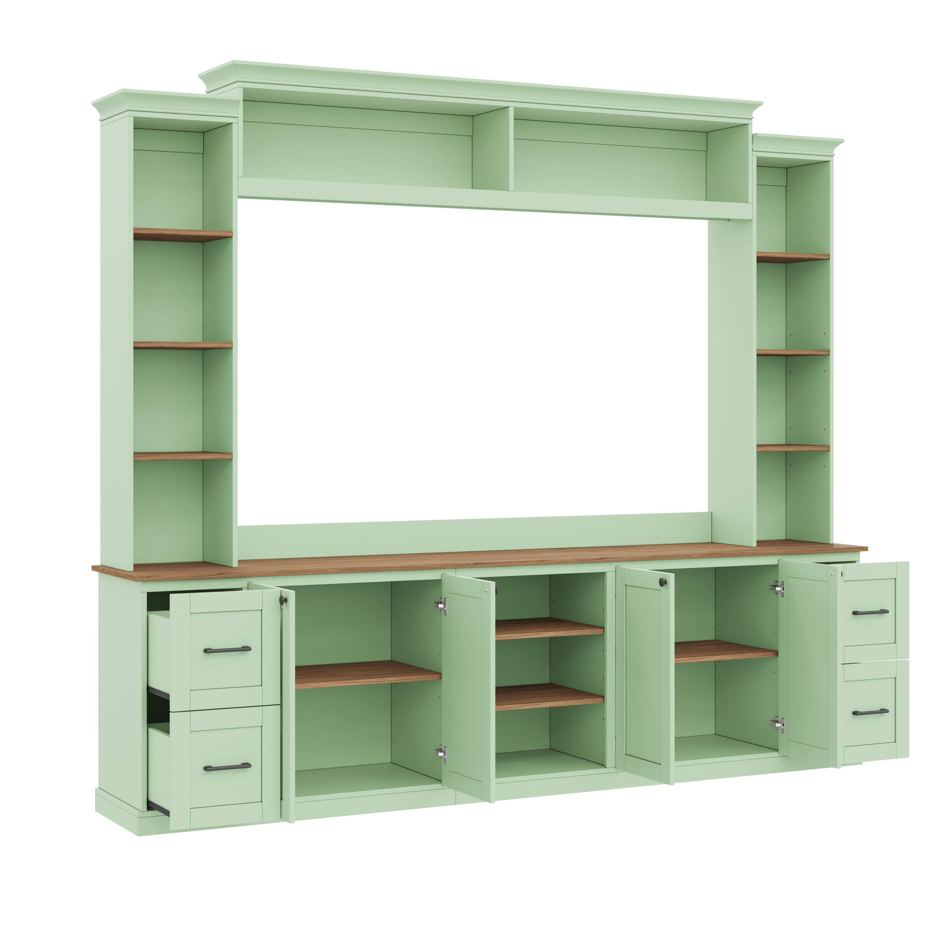 Left. Whisen - 70" 4-in-1 TV Stand, Entertainment Center Wall Unit with Storage Drawers and Bookshelf - Mint Green.
