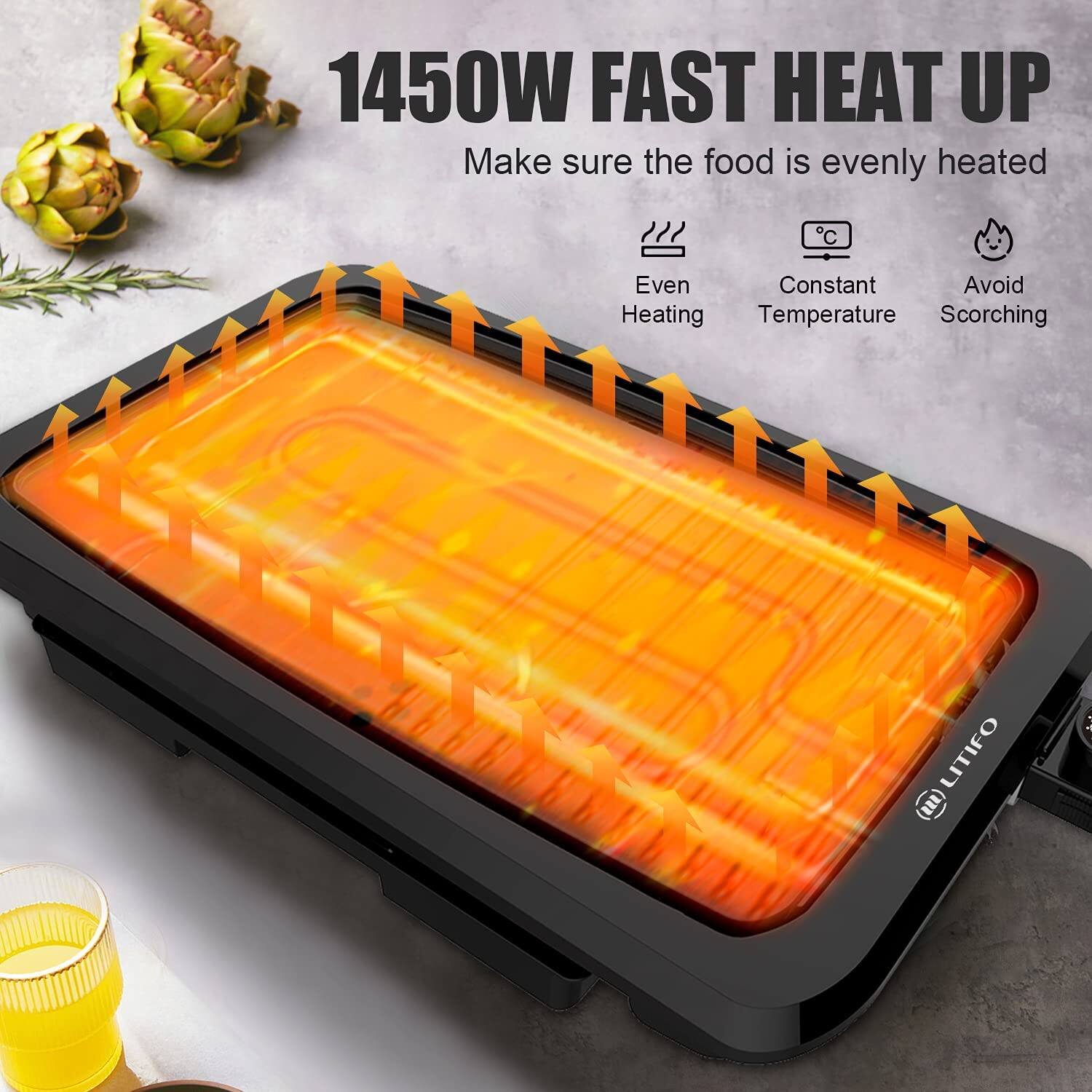 1450W FAST HEAT UP  
Make sure the food is evenly heated  
- Even Heating  
- Constant Temperature  
- Avoid Scorching  

LITIFO