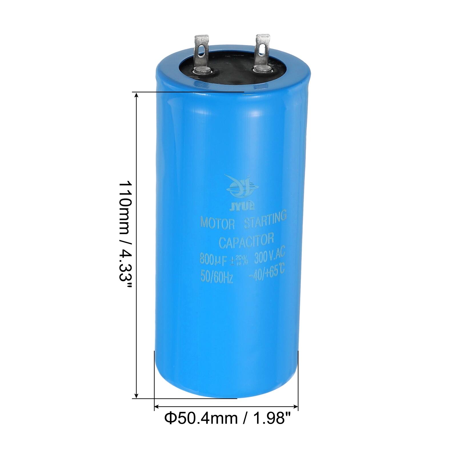 110mm / 4.33" SUL MOTOR STARTING CAPACITOR 800µF 3% 300V.AC 50/60Hz -40/+65°C 50.4mm / 1.98"