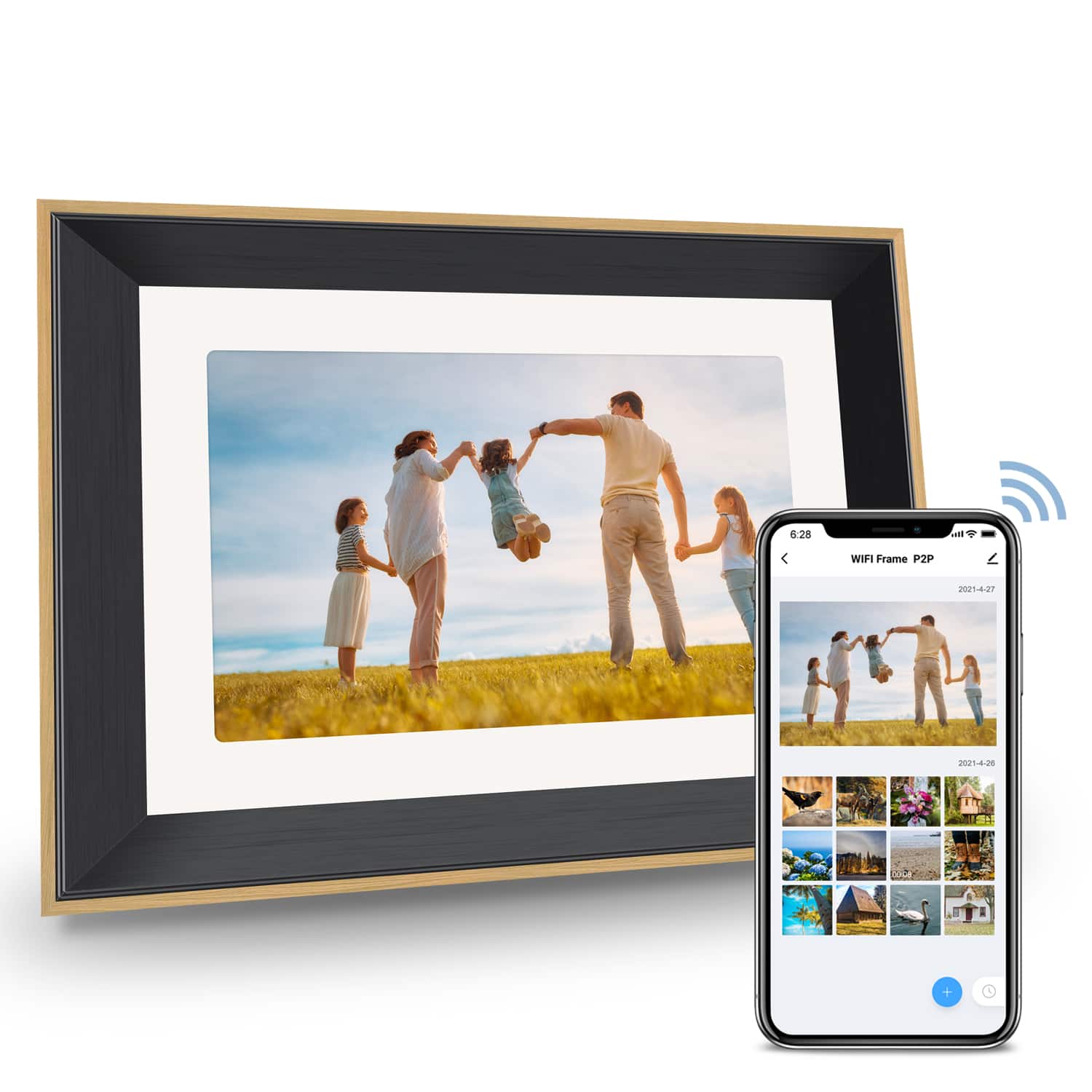eco4life - 10.1" WiFi Digital Photo Frame with Elegant Wooden Frame