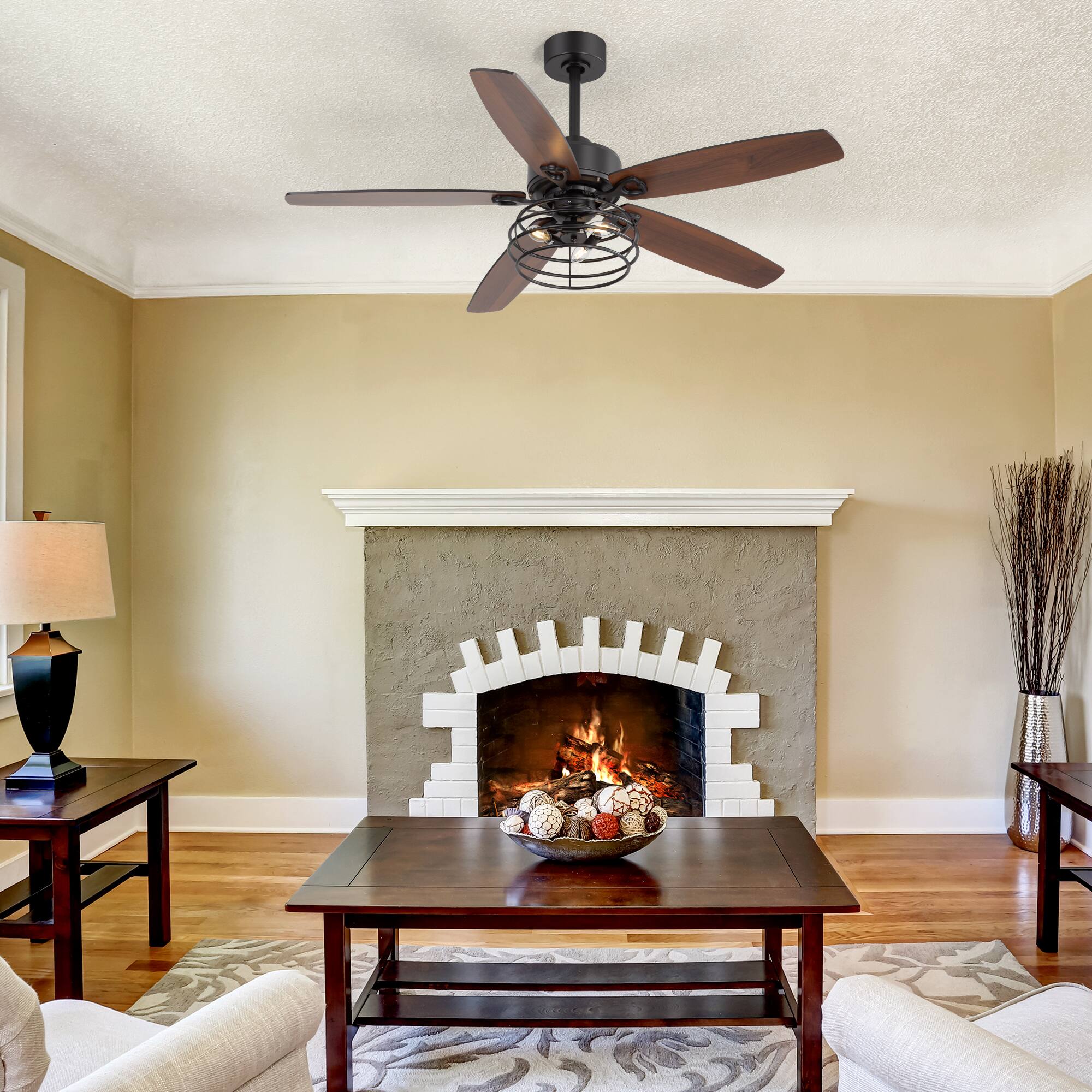 Alt View 1. Breezary - 52" Indoor Ceiling Fan with 5 Plywood Blades, DC Motor, 5''/10'' Downrods, 6-Speed Remote Control with Timer - Matte Black.