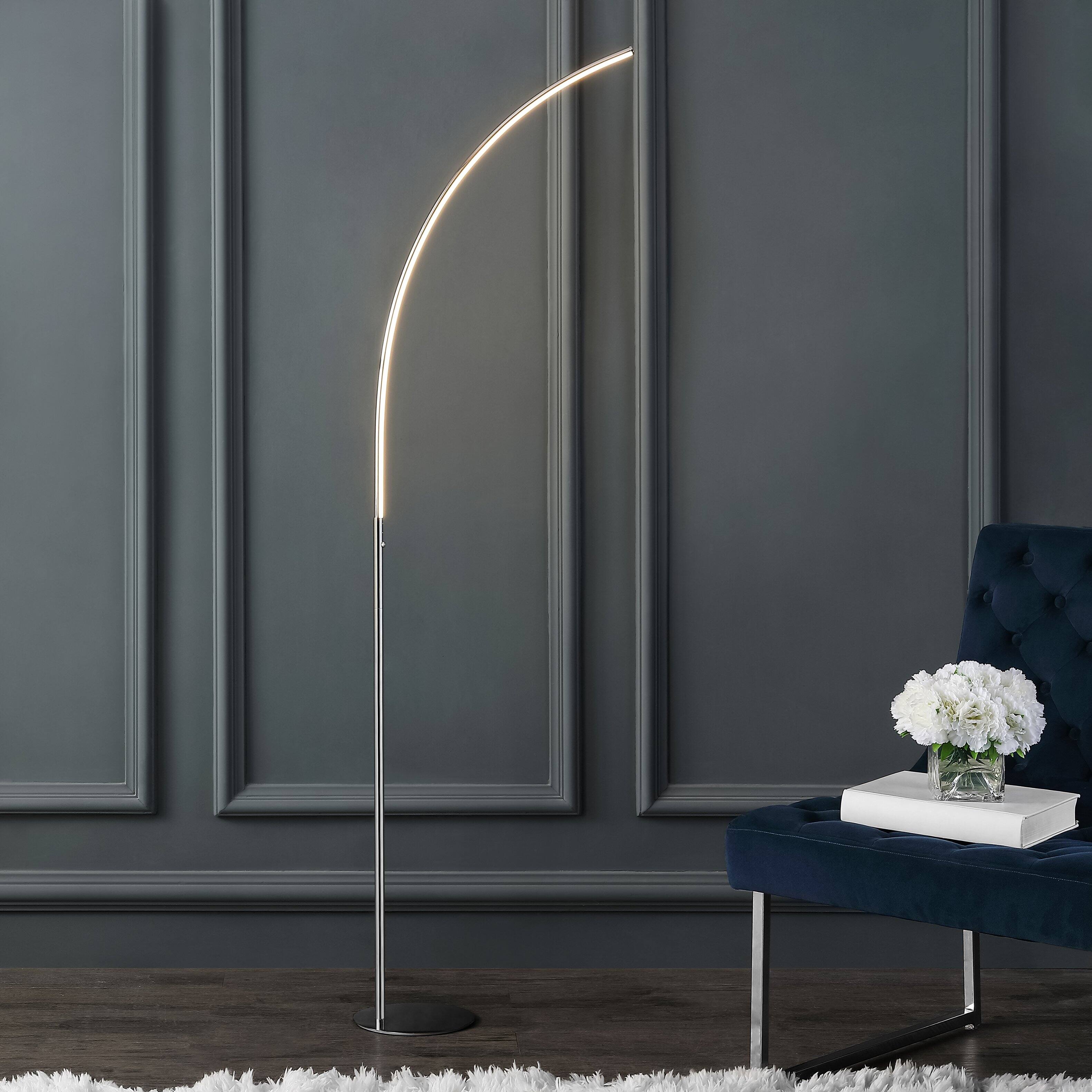 Alt View 1. Jonathan Y - Curva 64" Metal Minimalist Modern LED Integrated Floor Lamp, Chrome - Chrome.